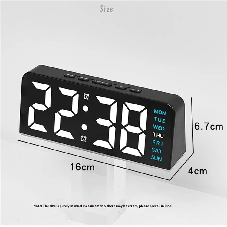 GH8033 LED Digital Clock Date Temperature Display Ambient Light Dual Alarm Smart Desktop Clock - Black Shell / Blue Light