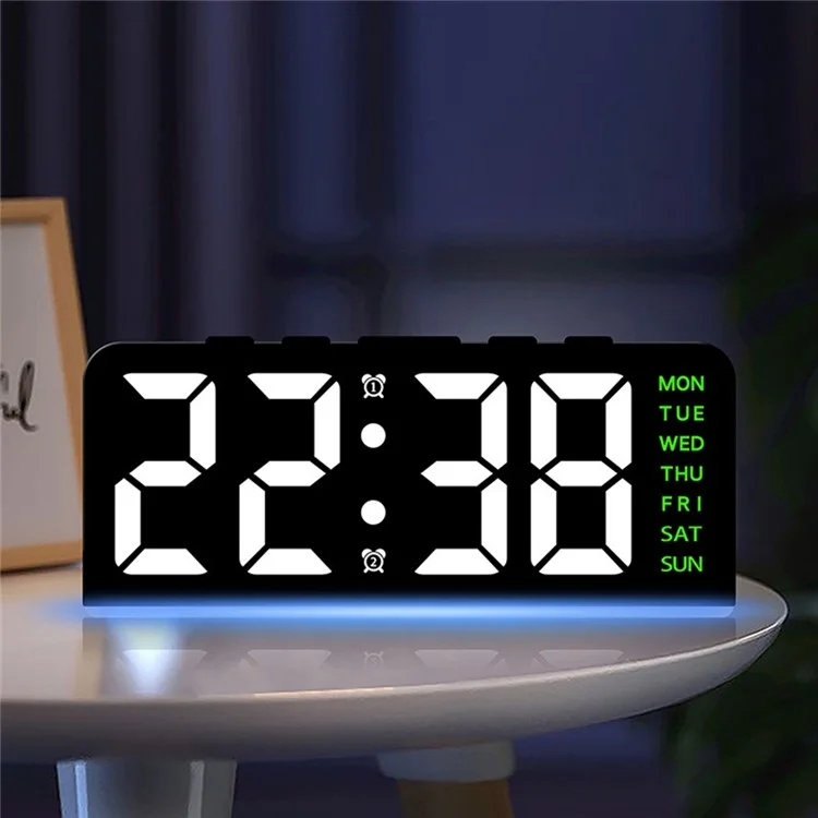 GH8033 LED Digital Clock Date Temperature Display Ambient Light Dual Alarm Smart Desktop Clock - Black Shell / Blue Light