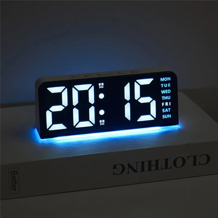 GH8033 LED Digital Clock Date Temperature Display Ambient Light Dual Alarm Smart Desktop Clock - Black Shell / Blue Light
