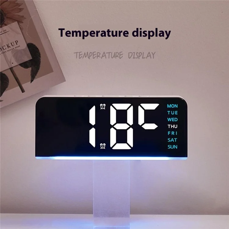 GH8033 LED Digital Clock Date Temperature Display Ambient Light Dual Alarm Smart Desktop Clock - Black Shell / Blue Light