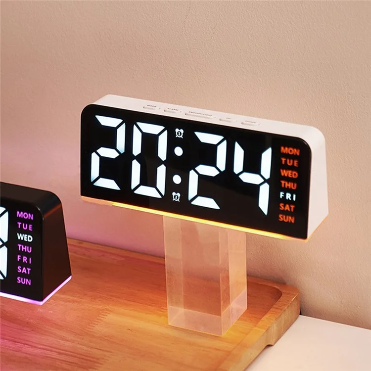 GH8033 LED Digital Clock Date Temperature Display Ambient Light Dual Alarm Smart Desktop Clock - Black Shell / Blue Light