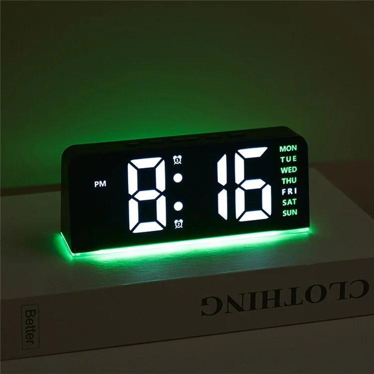 GH8033 LED Digital Clock Date Temperature Display Ambient Light Dual Alarm Smart Desktop Clock - Black Shell / Blue Light