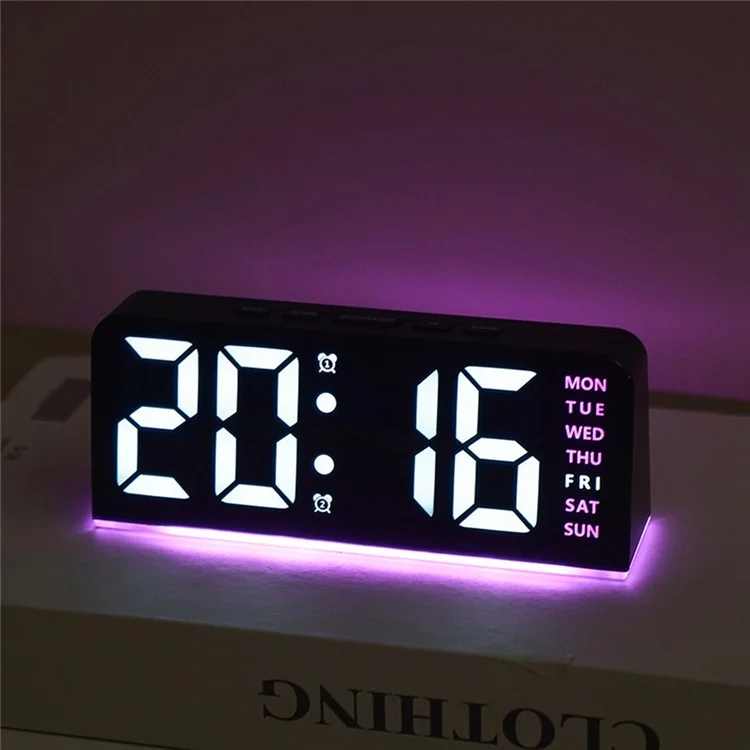 GH8033 LED Digital Clock Date Temperature Display Ambient Light Dual Alarm Smart Desktop Clock - Black Shell / Blue Light