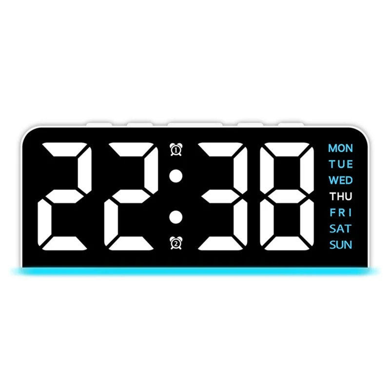 GH8033 LED Digital Clock Date Temperature Display Ambient Light Dual Alarm Smart Desktop Clock - White Shell / Blue Light