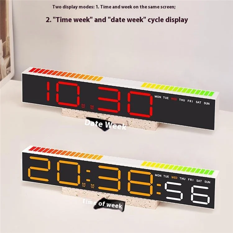 5517 Creative LED Digital Clock Sound Activated Display Bedside Table Alarm Clock with Multi-Color Light - Black Shell / White Digital Display