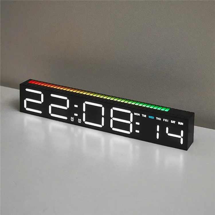 5517 Creative LED Digital Clock Sound Activated Display Bedside Table Alarm Clock with Multi-Color Light - Black Shell / White Digital Display