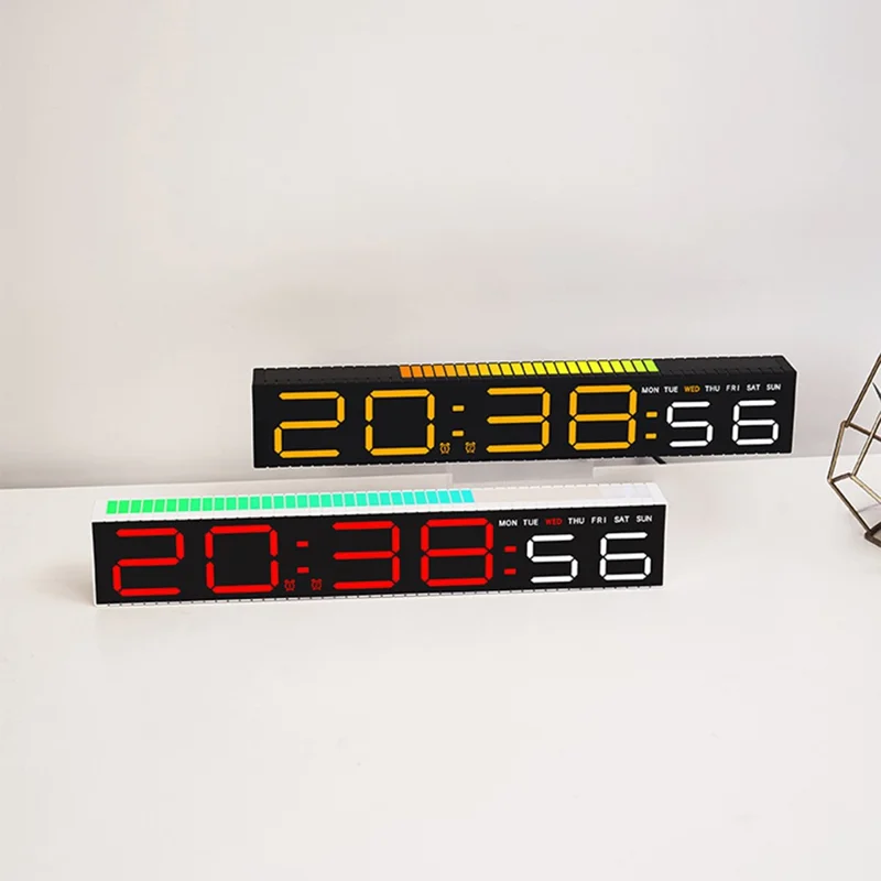 5517 Creative LED Digital Clock Sound Activated Display Bedside Table Alarm Clock with Multi-Color Light - White Shell / Yellow Digital Display