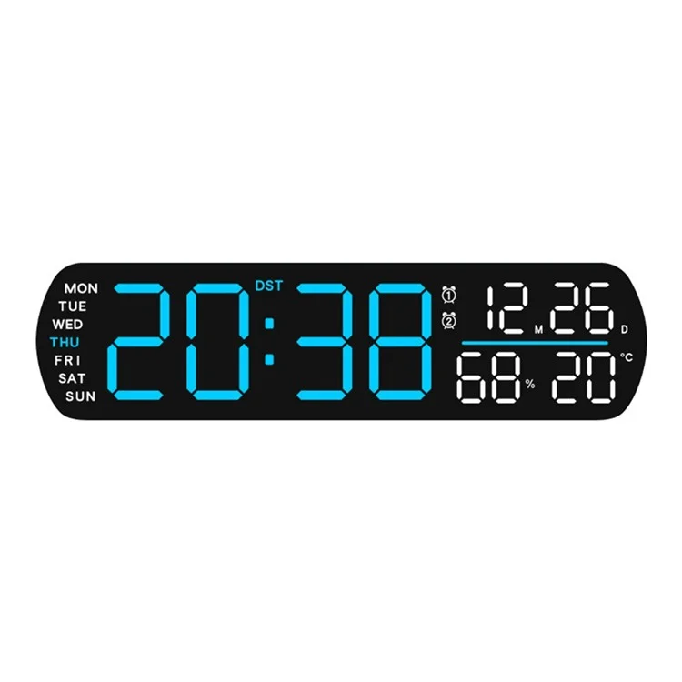 5512 Réveil numérique LED multifonction - Affichage de l'heure, température et date - Horloge électronique - Coque noire / Affichage numérique bleu