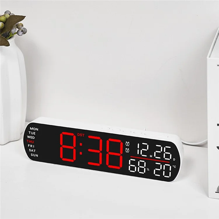 5512 Réveil numérique LED multifonction - Affichage de l'heure, température et date - Horloge électronique - Coque noire / Affichage numérique bleu