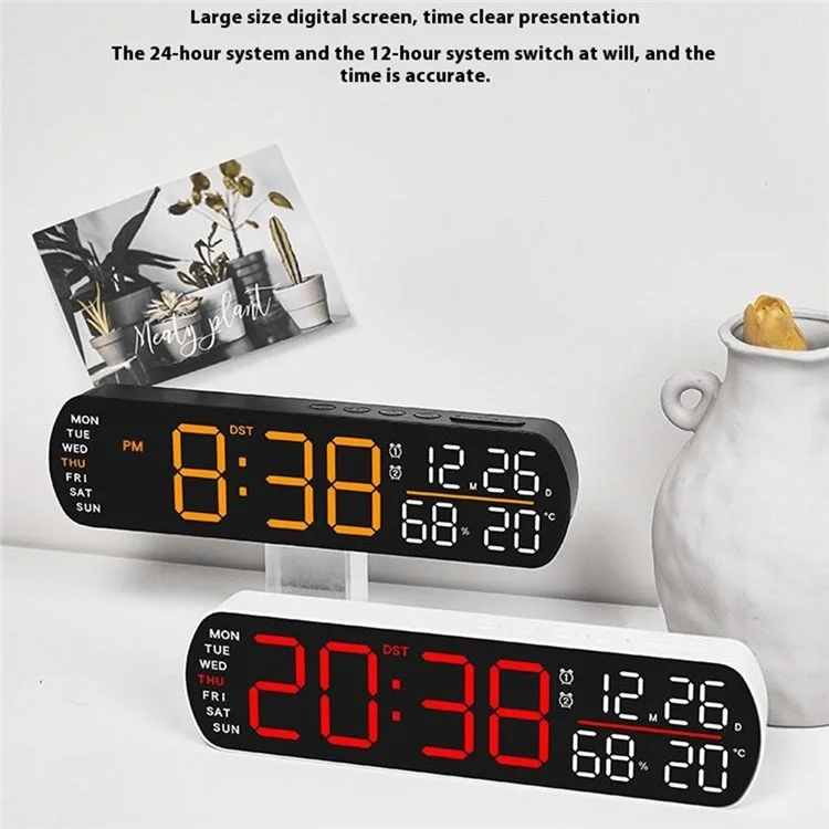 5512 Réveil numérique LED multifonction - Affichage de l'heure, température et date - Horloge électronique - Coque noire / Affichage numérique bleu