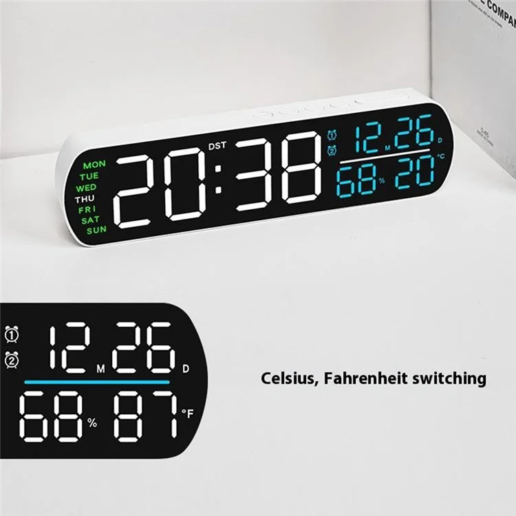5512 Réveil numérique LED multifonction - Affichage de l'heure, température et date - Horloge électronique - Coque noire / Affichage numérique bleu