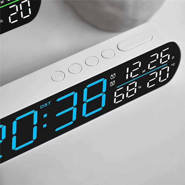 5512 Réveil numérique LED multifonction - Affichage de l'heure, température et date - Horloge électronique - Coque noire / Affichage numérique bleu