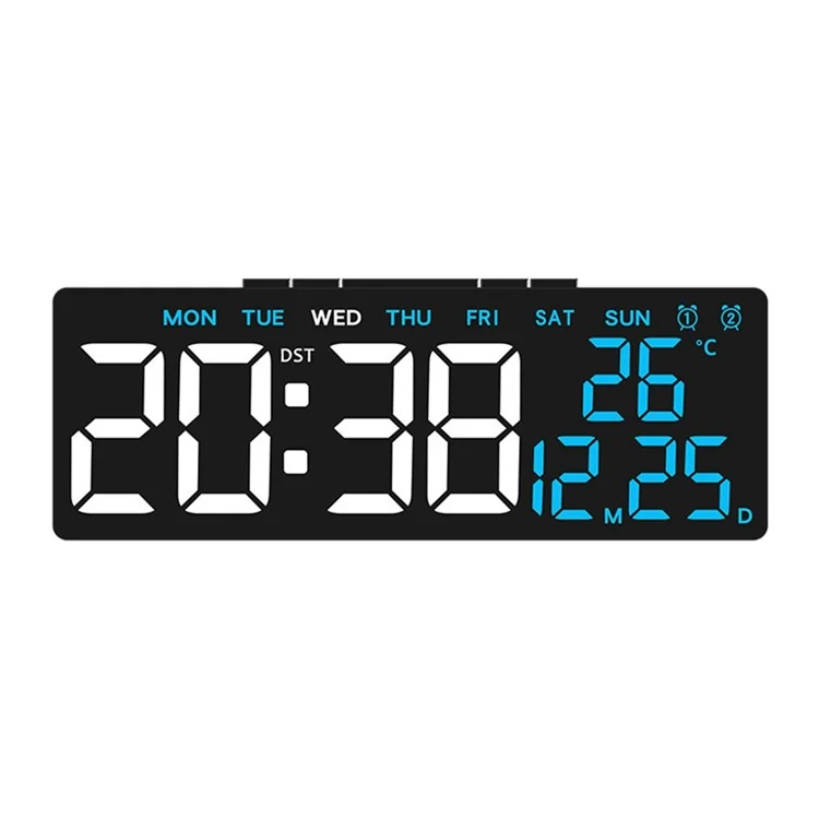 6668 Réveil numérique LED avec affichage de température, sortie USB, alarmes multiples - Boîtier noir / Affichage digital bleu