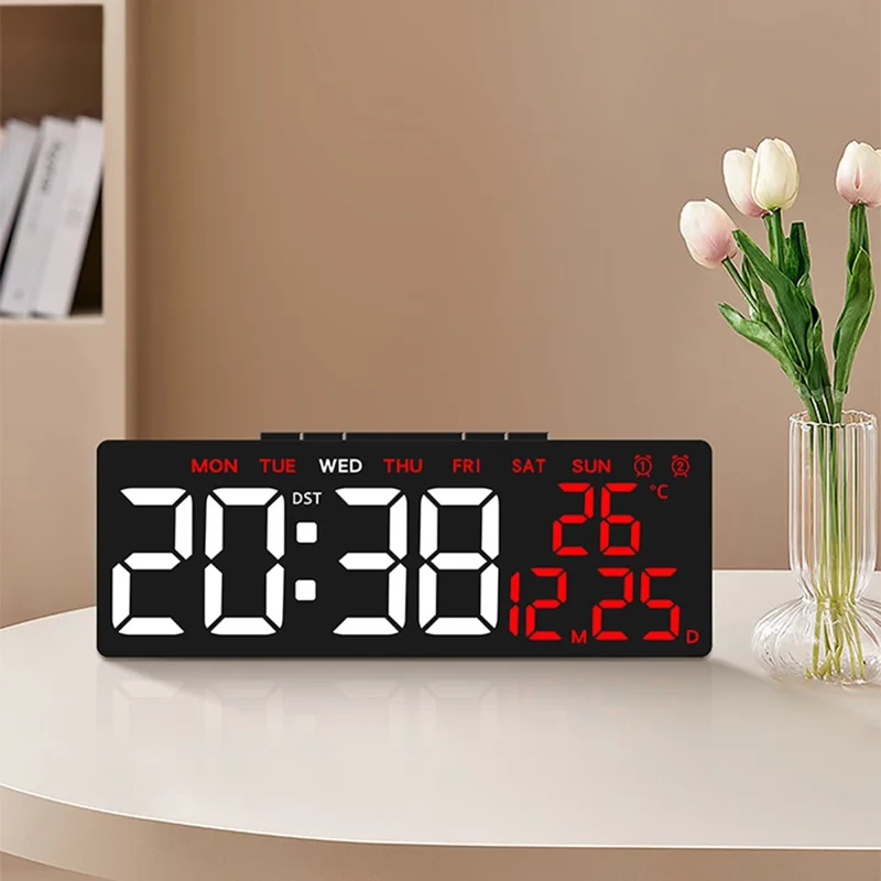 6668 LED Digital Alarm Clock Temperature Display USB Output Multiple Alarms Desktop Clock - Black Shell / Red Digital Display
