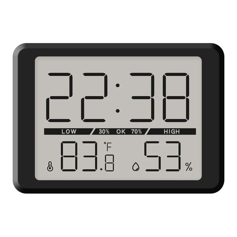 2308 Ultra Dünne Magnetische LCD Digitale Uhr mit Nachttisch-Temperatur- und Luftfeuchtigkeitsanzeige Wecker - Schwarz