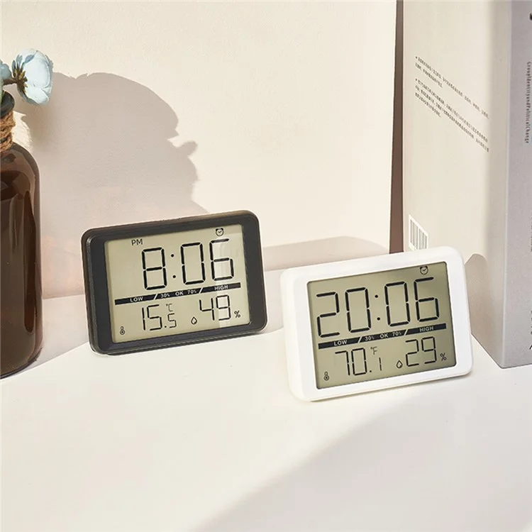 2308 Ultra Dünne Magnetische LCD Digitale Uhr mit Nachttisch-Temperatur- und Luftfeuchtigkeitsanzeige Wecker - Schwarz