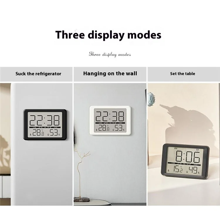2308 Ultra Dünne Magnetische LCD Digitale Uhr mit Nachttisch-Temperatur- und Luftfeuchtigkeitsanzeige Wecker - Schwarz