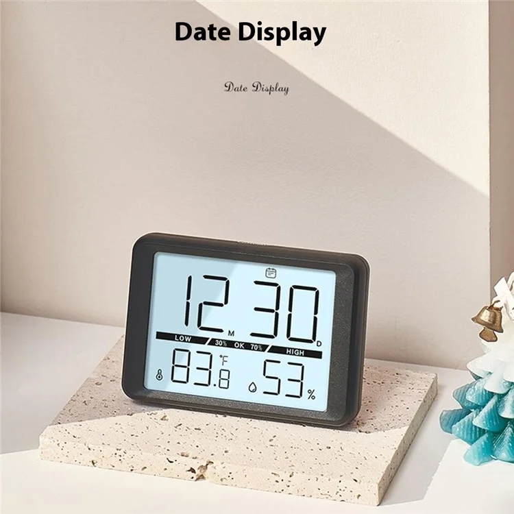 2308 Ultra Dünne Magnetische LCD Digitale Uhr mit Nachttisch-Temperatur- und Luftfeuchtigkeitsanzeige Wecker - Schwarz