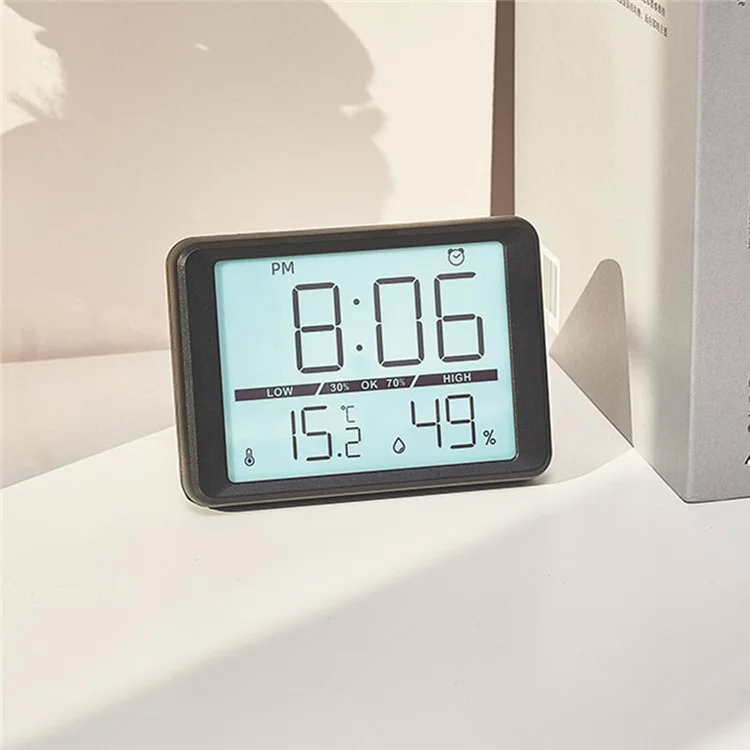 2308 Ultra Dünne Magnetische LCD Digitale Uhr mit Nachttisch-Temperatur- und Luftfeuchtigkeitsanzeige Wecker - Schwarz