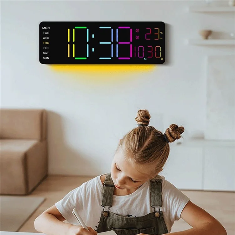 6678R Minimalistische RGB Nachtlicht Wanduhr Multifunktions-Zeit Temperatur Datum Digitale Anzeige Uhr