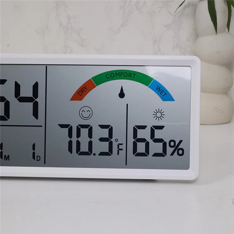 9554 LCD Digitale Wanduhr mit Temperatur- und Luftfeuchtigkeitsanzeige - Multifunktionale Großbilduhr - Schwarz