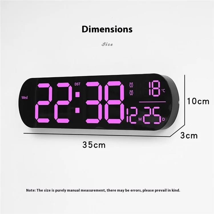 6651R RGB LED Digital Wall Clock Living Room Large Display Week Date Temperature Alarm Clock