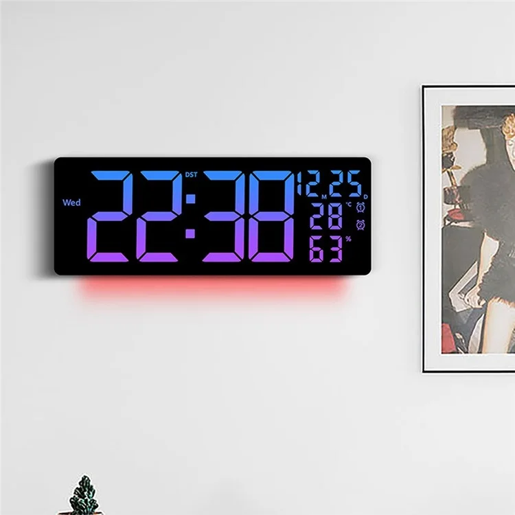 6669RGB LED RGB Color Changing Wall Clock Living Room Week Time Temperature Date Display Alarm Clock