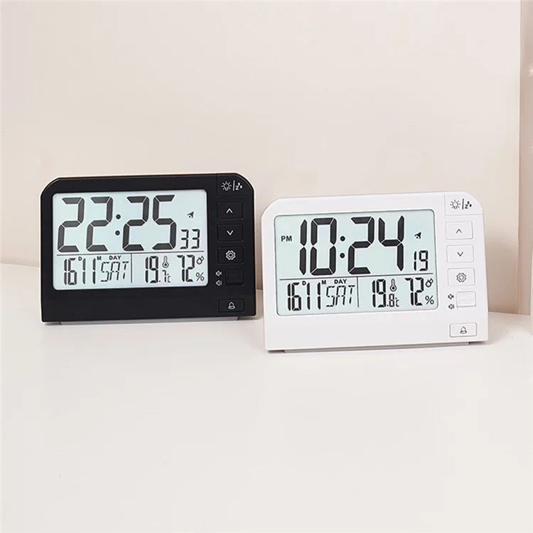 YD109 LCD Digital Alarm Clock Large Display Temperature Humidity Display Bedside Backlight Clock - Black