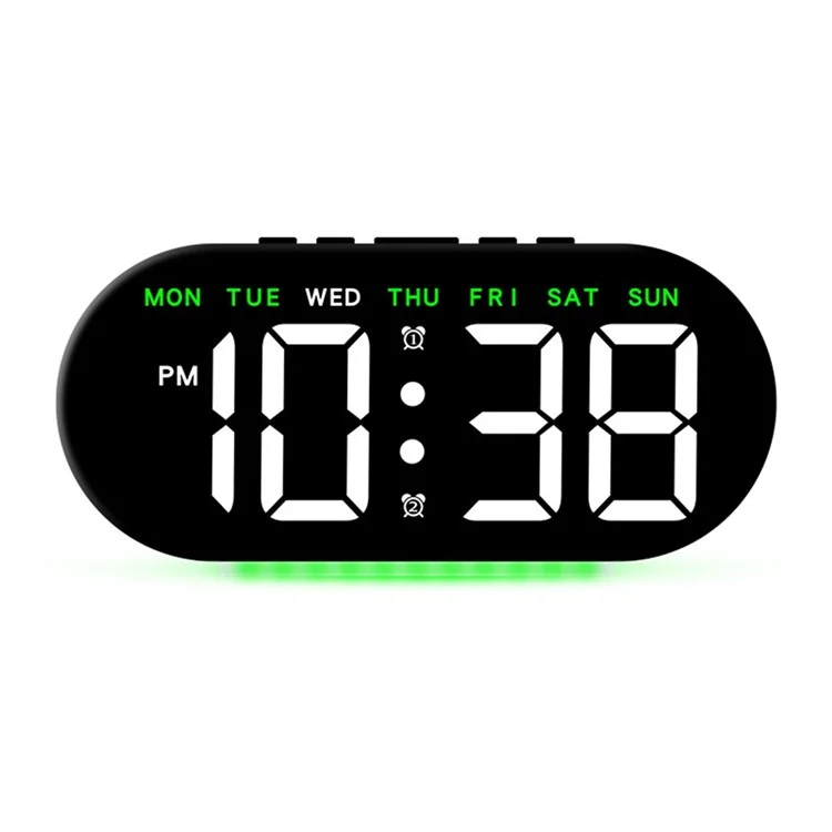GH8035 Multifunctional LED Digital Alarm Clock Large Display Bedside Clock with Ambient Light - Black Shell / Green Light