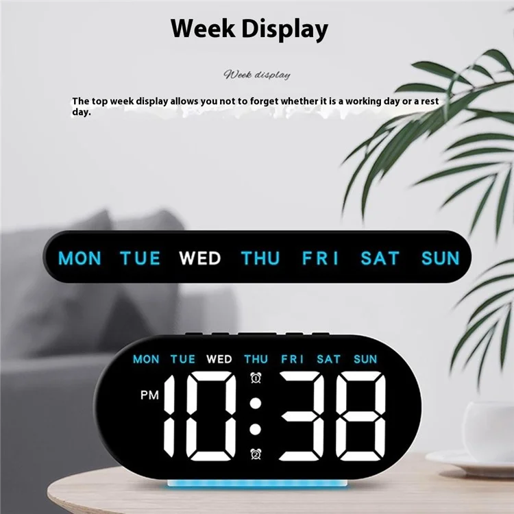 GH8035 Multifunctional LED Digital Alarm Clock Large Display Bedside Clock with Ambient Light - Black Shell / Green Light