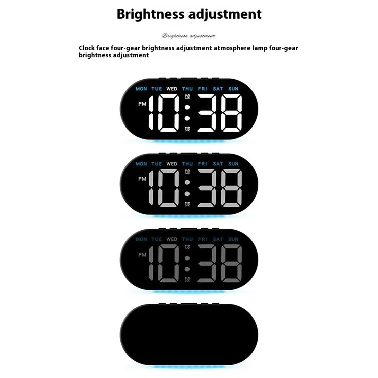 GH8035 Multifunctional LED Digital Alarm Clock Large Display Bedside Clock with Ambient Light - Black Shell / Green Light