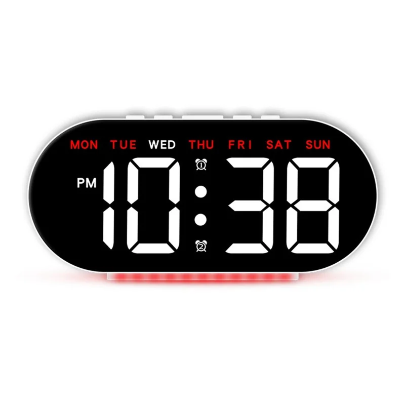 GH8035 Multifunctional LED Digital Alarm Clock Large Display Bedside Clock with Ambient Light - White Shell / Red Light