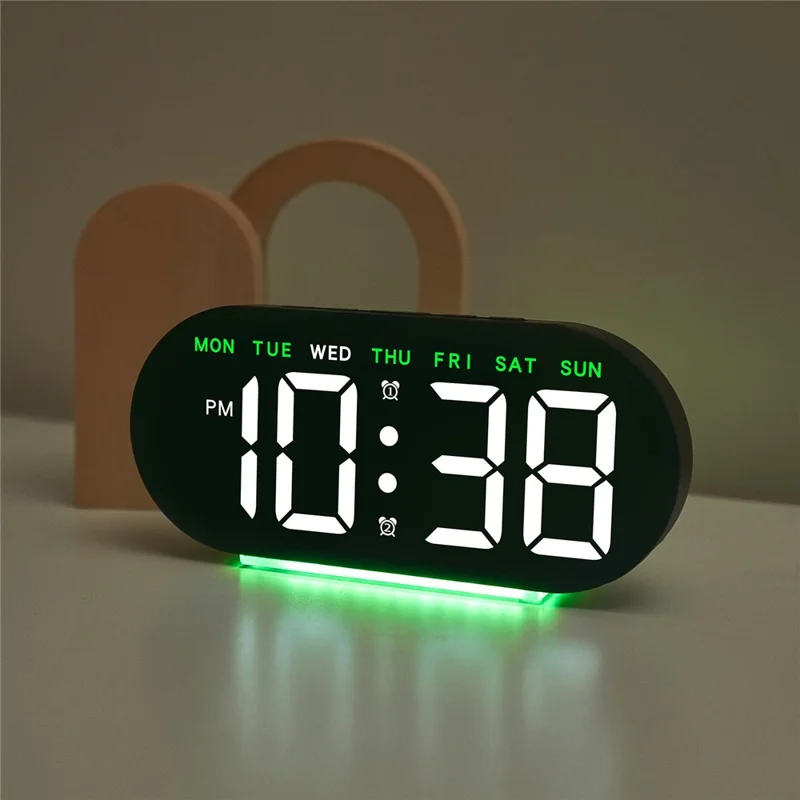 GH8035 Multifunctional LED Digital Alarm Clock Large Display Bedside Clock with Ambient Light - White Shell / Red Light