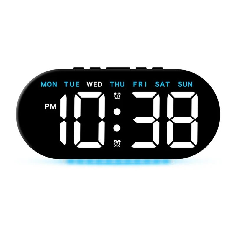 GH8035 Multifunctional LED Digital Alarm Clock Large Display Bedside Clock with Ambient Light - Black Shell / Blue Light