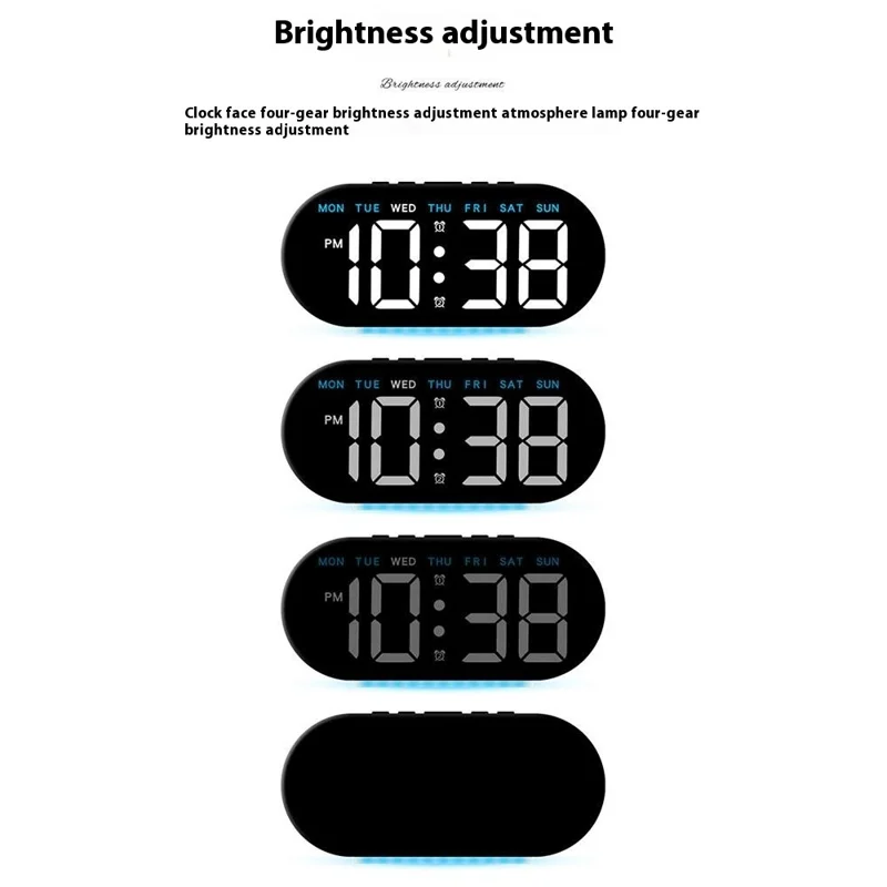 GH8035 Multifunctional LED Digital Alarm Clock Large Display Bedside Clock with Ambient Light - Black Shell / Blue Light