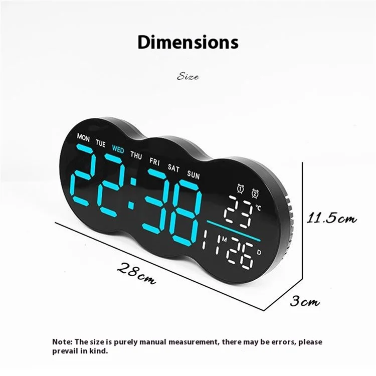 2808 Digital LED Wall Clock Living Room Multi-Function Temperature Date Display Alarm Clock with Light - Three Color Display