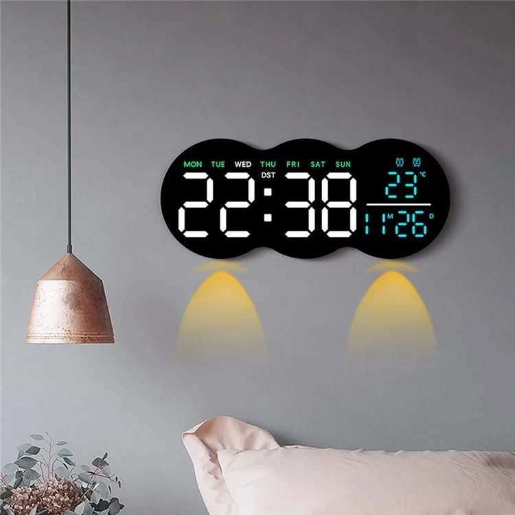 2808 Digital LED Wall Clock Living Room Multi-Function Temperature Date Display Alarm Clock with Light - Three Color Display