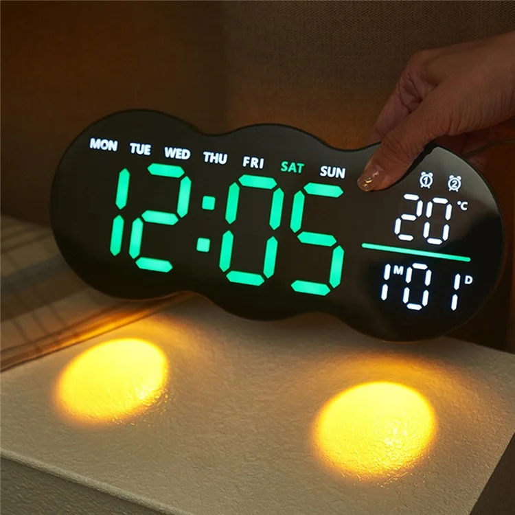 2808 Digital LED Wall Clock Living Room Multi-Function Temperature Date Display Alarm Clock with Light - Three Color Display