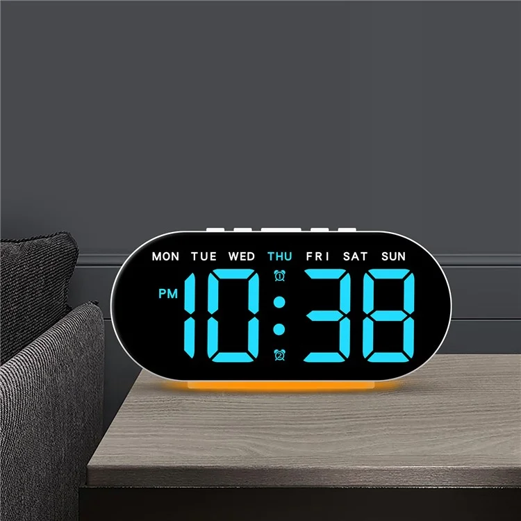 GH9003 Multifunctional LED Digital Clock Temperature Display Ambient Light Bedside Clock - White Shell / Blue Display