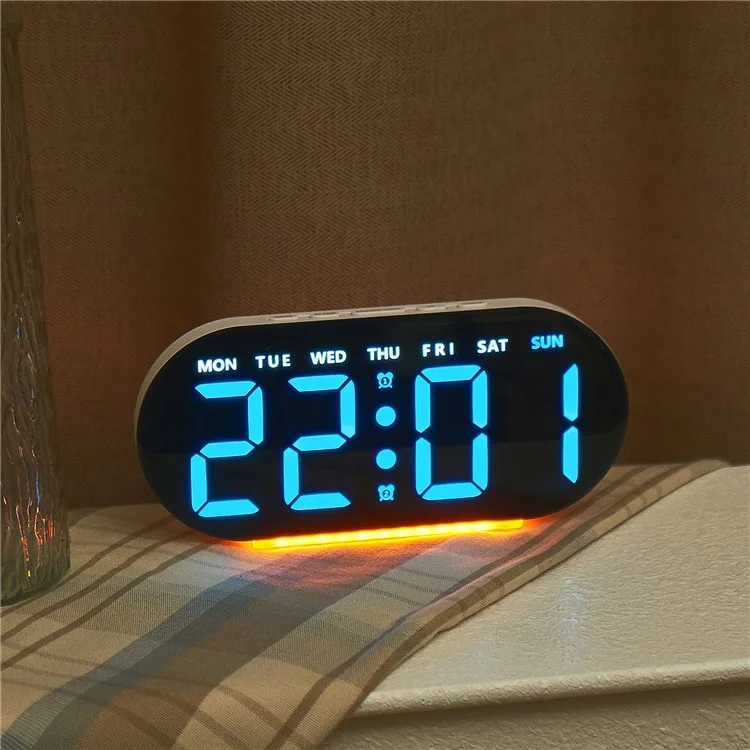 GH9003 Multifunctional LED Digital Clock Temperature Display Ambient Light Bedside Clock - White Shell / Blue Display