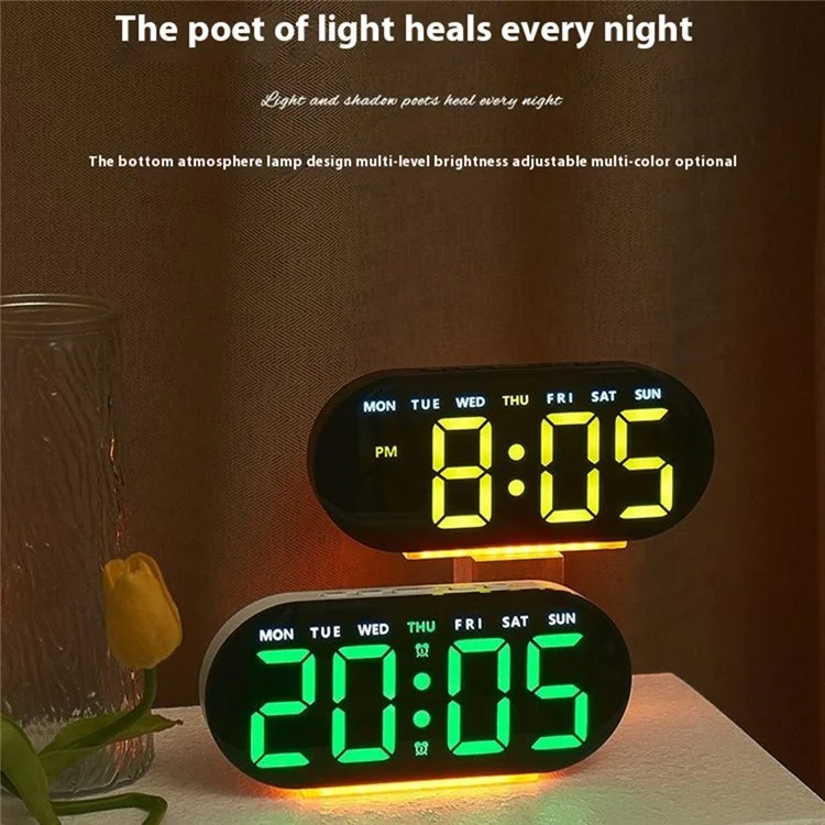 GH9003 Multifunctional LED Digital Clock Temperature Display Ambient Light Bedside Clock - White Shell / Blue Display
