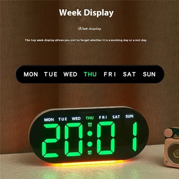GH9003 Multifunctional LED Digital Clock Temperature Display Ambient Light Bedside Clock - White Shell / Blue Display