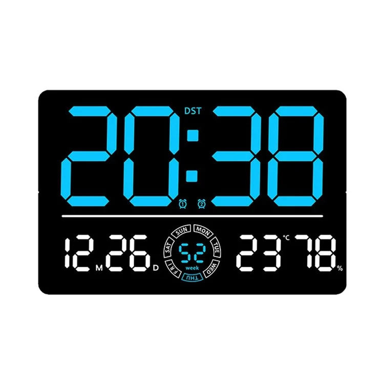 6667 LED Digitale Wanduhr Wohnzimmer Modern Minimalistisch Elektronische Uhr mit Temperatur- / Luftfeuchtigkeitsanzeige - Blau