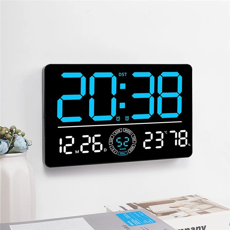 6667 LED Digitale Wanduhr Wohnzimmer Modern Minimalistisch Elektronische Uhr mit Temperatur- / Luftfeuchtigkeitsanzeige - Blau