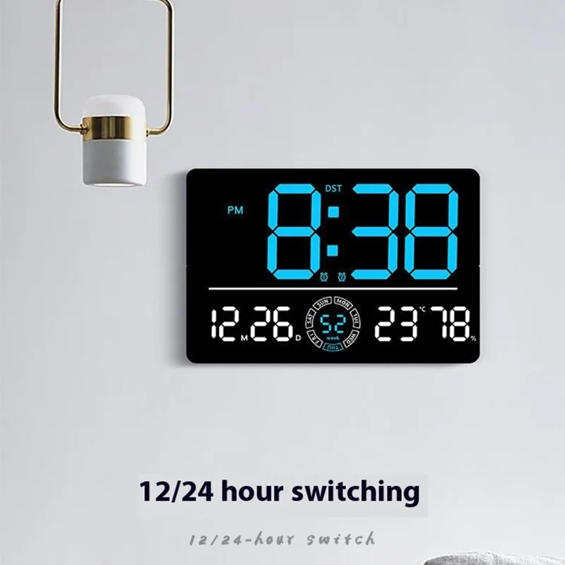 6667 LED Digitale Wanduhr Wohnzimmer Modern Minimalistisch Elektronische Uhr mit Temperatur- / Luftfeuchtigkeitsanzeige - Blau