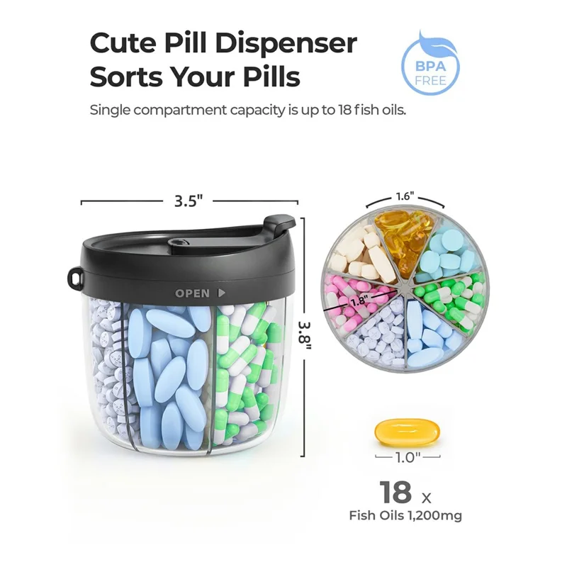 Contenitore Organizzatore Settimanale per Pillole di Grado Alimentare da 7 Giorni, Scatola per Medicinali Impermeabile e Portatile (Privo di BPA, No FDA) - Nero