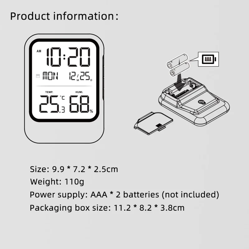Reloj Despertador Digital 8007C con Termómetro e Higrómetro - Pantalla de Temperatura y Humedad - Negro