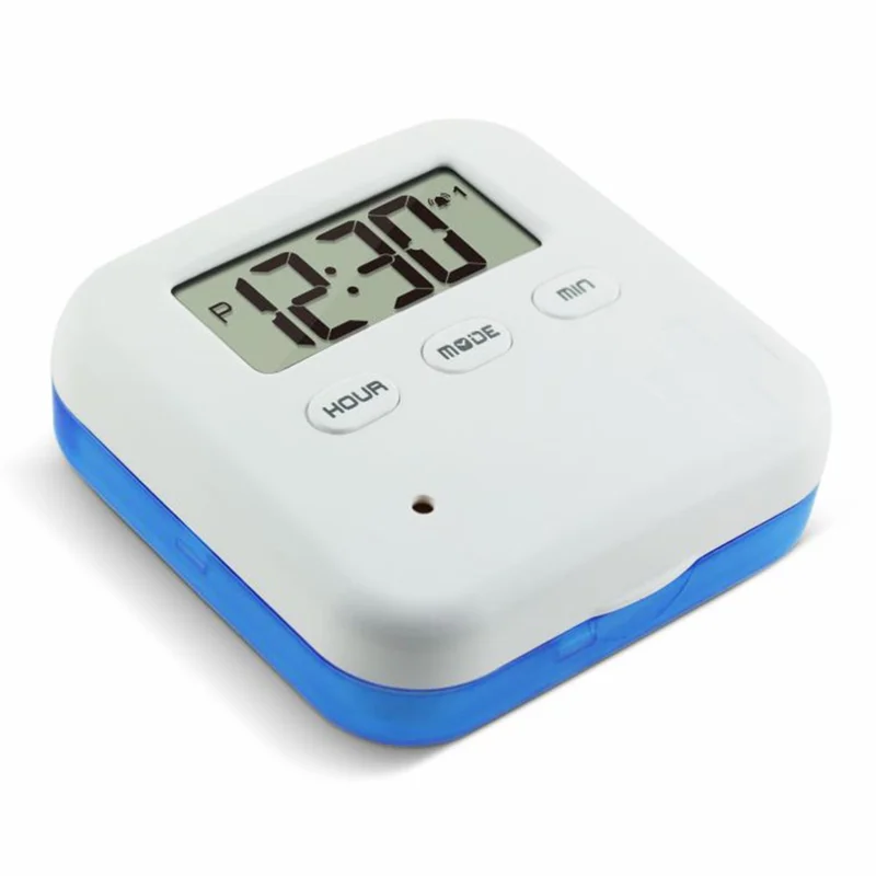 CR-210 Organisateur de Pilules Intelligent, Distributeur de Médicaments 7 Jours, 4 Compartiments, Conteneur Portable de Compléments Santé - Bleu