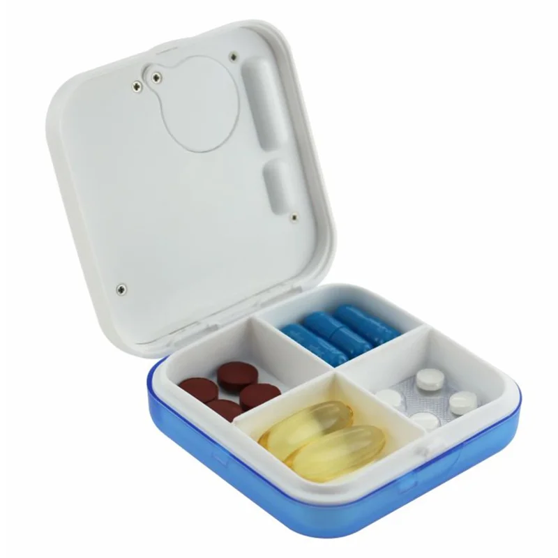 CR-210 Organisateur de Pilules Intelligent, Distributeur de Médicaments 7 Jours, 4 Compartiments, Conteneur Portable de Compléments Santé - Bleu