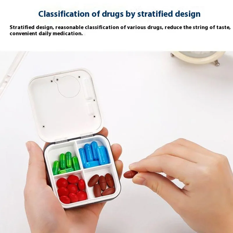 CR-210 Organisateur de Pilules Intelligent, Distributeur de Médicaments 7 Jours, 4 Compartiments, Conteneur Portable de Compléments Santé - Bleu